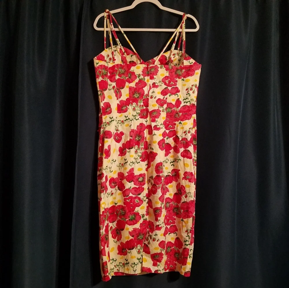 Unique Vintage Red Floral Midi Dress - Picture 2 of 6